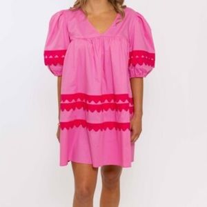 NWT Karlie pink Ric rac dress with bubble sleeves and pockets